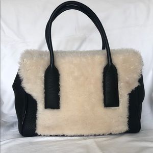 J Crew NWOT shearling and black leather handbag